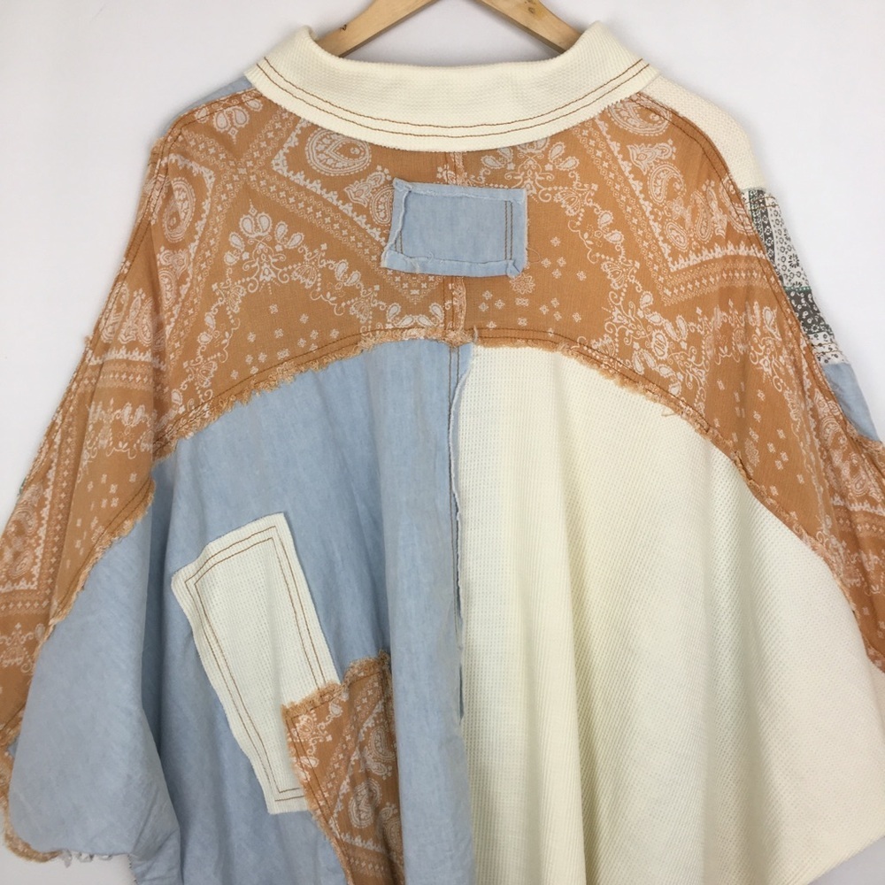POL Light Denim Mixed Patchwork Boxy Oversized Boho Top Shacket Women’s Size M - Picture 13 of 16